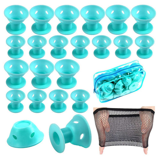 40pcs No Heat Hair Curlers Clip DIY Soft Silicone Hair Rollers Care Light Blue