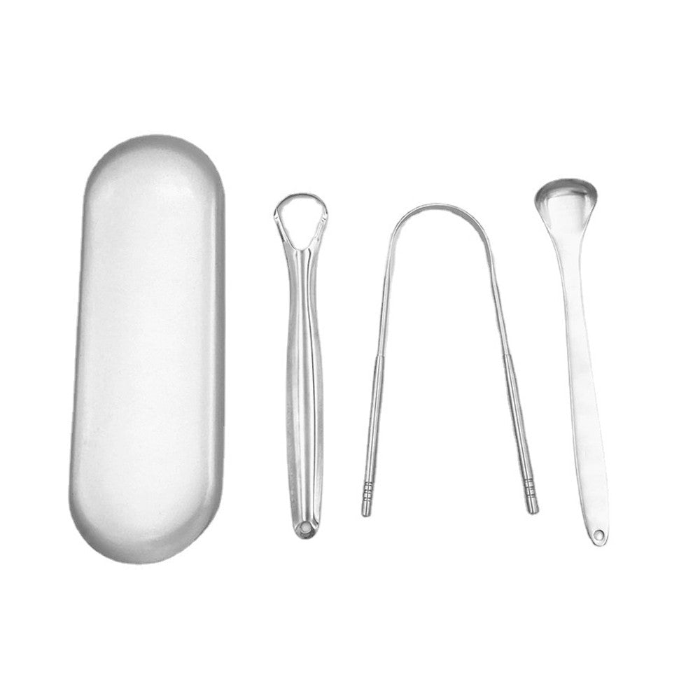 1 X Set of 3Pcs Stainless Steel Tongue Scraper Cleaner Kit Dental Oral Care