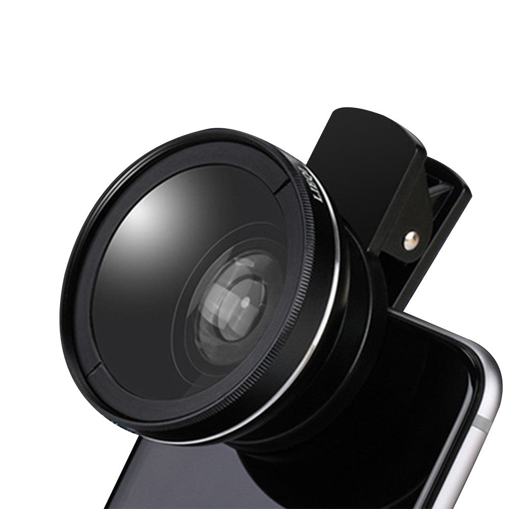 1 X 2 in1 Portable 0.45X 49UV Wide Angle Macro Phone Camera Lens Kit Black