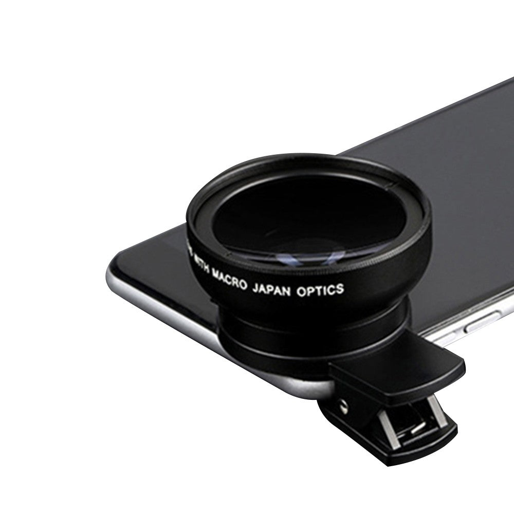 1 X 2 in1 Portable 0.45X 49UV Wide Angle Macro Phone Camera Lens Kit Black