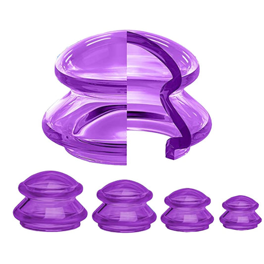 4Pcs Facial and Body Edge Cupping Therapy Set Clear Silicone Massage Cups for Cupping Therapy Purple