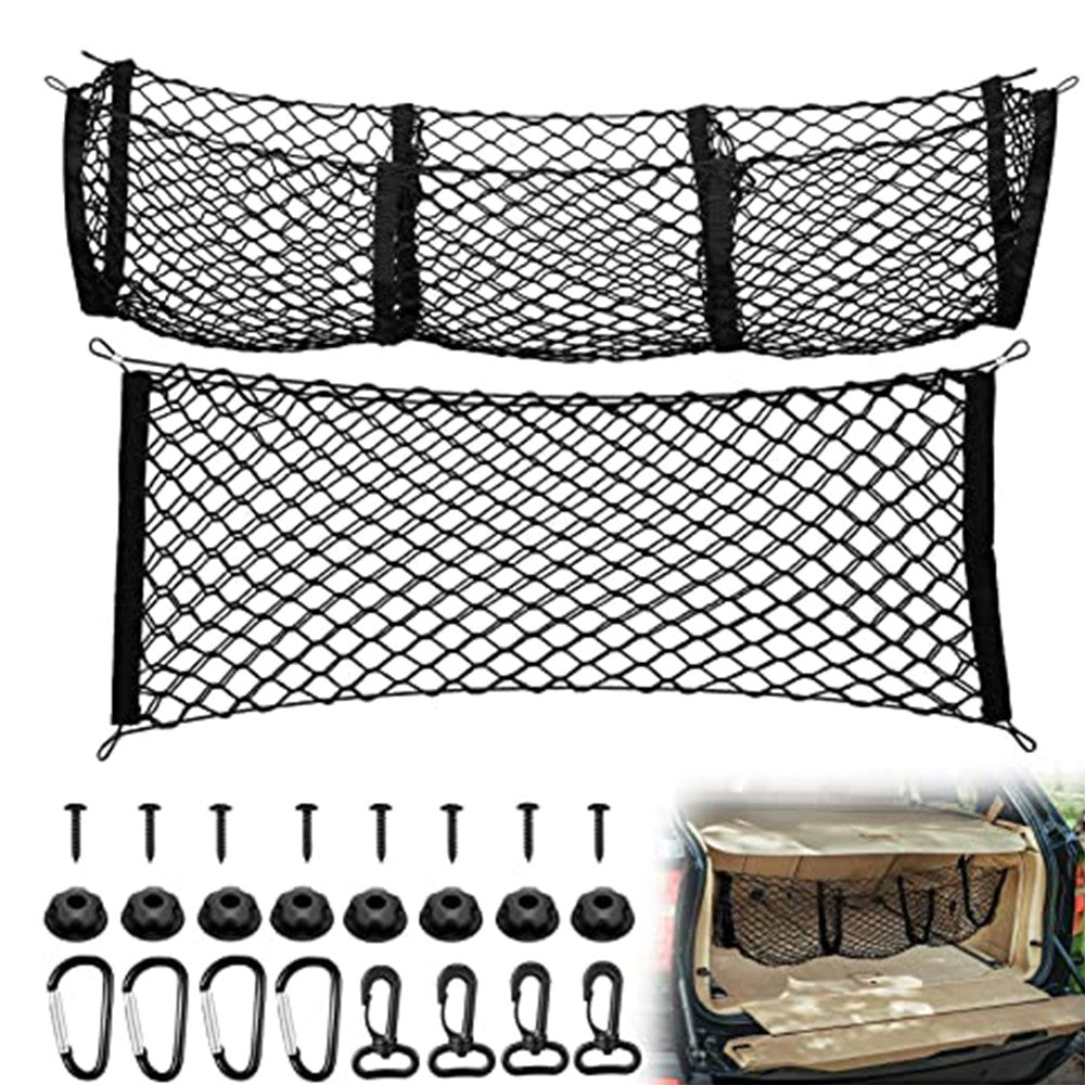 2Pcs Car Cargo Net and Rear Trunk Net Organizer Set Cargo Storage Mesh Net Trunk Luggage Organizer