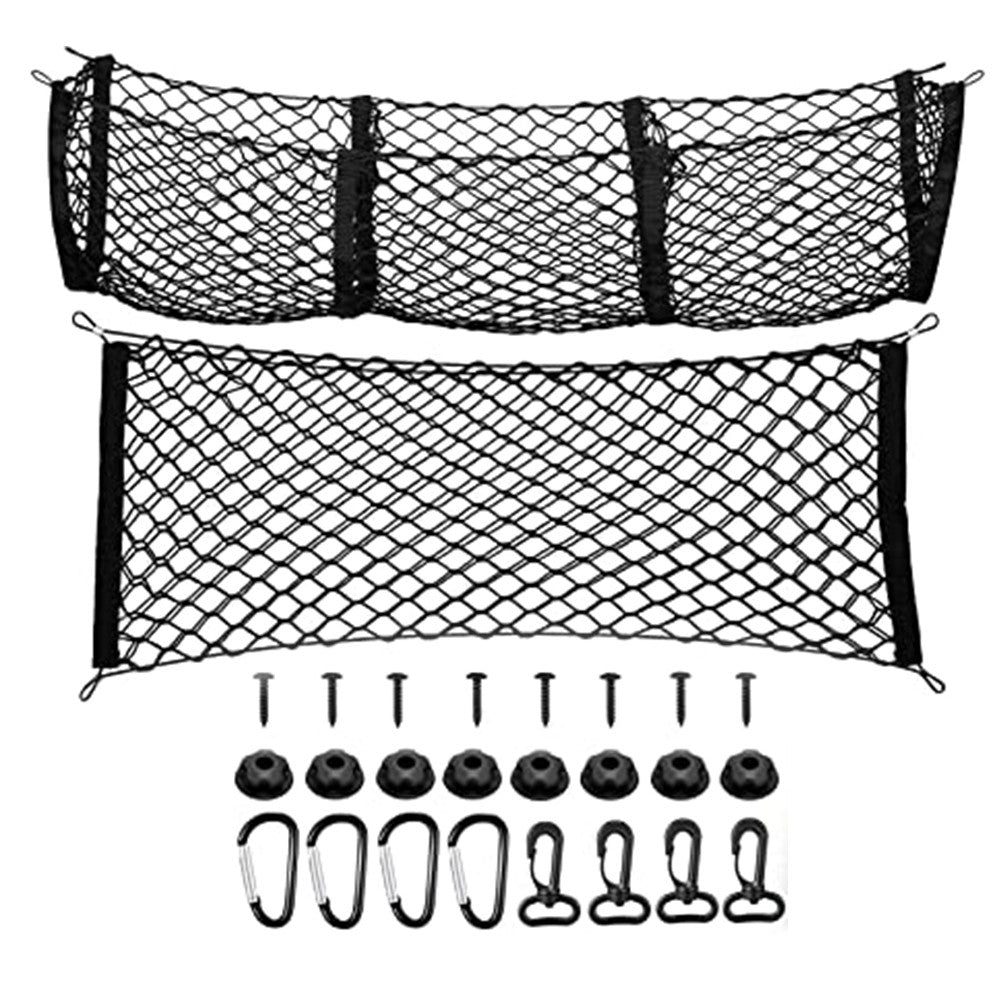 2Pcs Car Cargo Net and Rear Trunk Net Organizer Set Cargo Storage Mesh Net Trunk Luggage Organizer