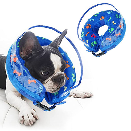 XL Inflatable Dog Cone Cat E-Collar Soft Pet Protective Recovery Donut Collar with Anti Licking Baffle Blue