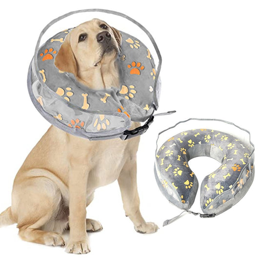 XL Inflatable Dog Cone Cat E-Collar Soft Pet Protective Recovery Donut Collar with Anti Licking Baffle Grey