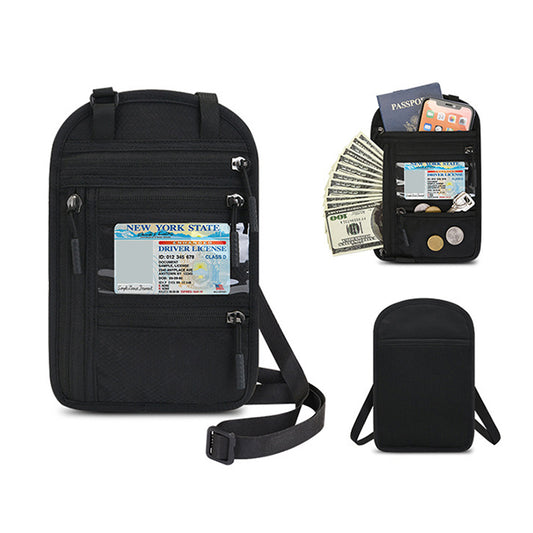 Travel RFID Blocking Passport Holder Travel Wallet Crossbody Phone Bag Black