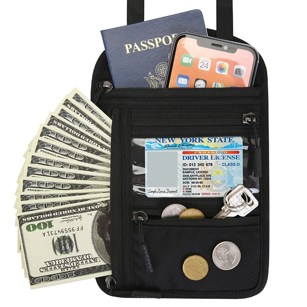 Travel RFID Blocking Passport Holder Travel Wallet Crossbody Phone Bag Black