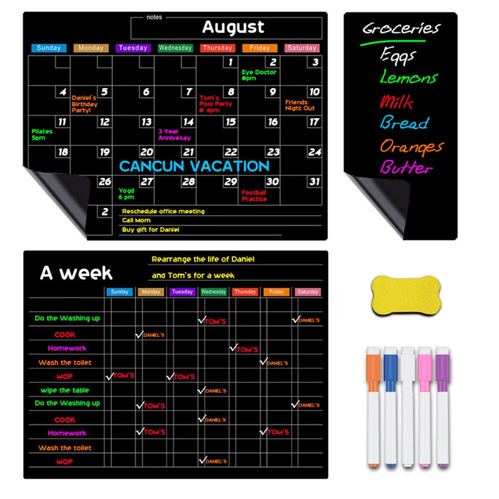 1 X Magnetic Dry Erase Calendar Set for Refrigerator Magnetic Chalkboard Planner Organizer with 5 Pens