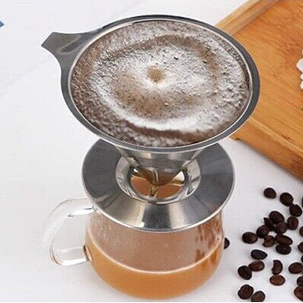 12cm Pour Over Coffee Dripper Stainless Steel Drip Cone Coffee Filter Reusable Coffee Strainer Coffee Maker