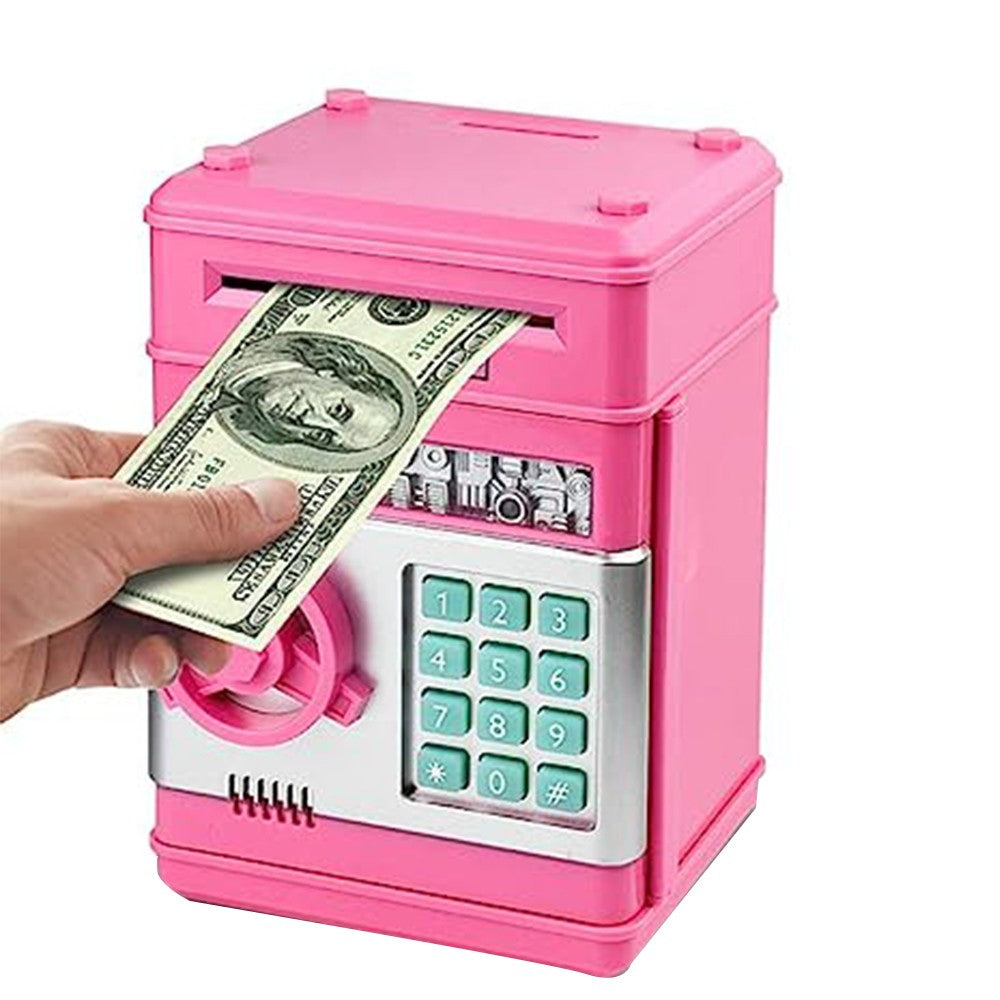 Kids Piggy Bank Electronic ATM Password Money Saving Box Cash Coin Can Pink