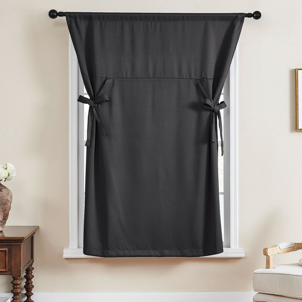 1 Panel Tie Up Curtain Blackout Insulated Window Curtain with Rod Pocket Black