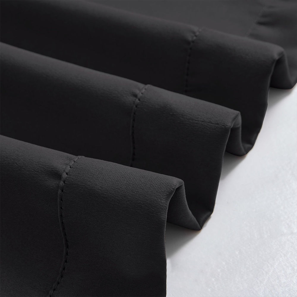 1 Panel Tie Up Curtain Blackout Insulated Window Curtain with Rod Pocket Black