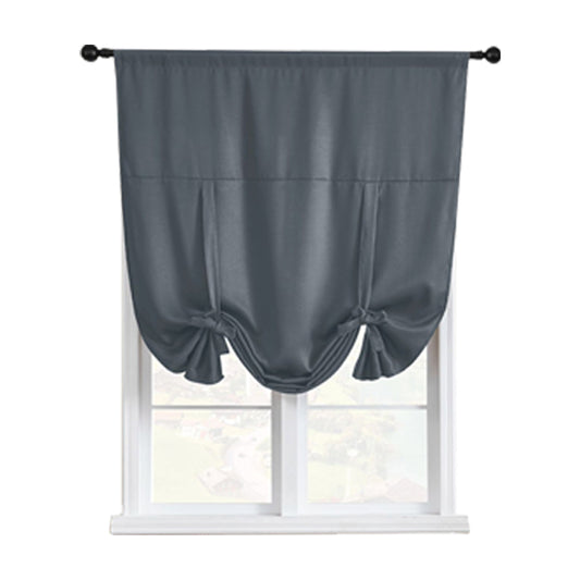 1 Panel Tie Up Curtain Blackout Insulated Window Curtain with Rod Pocket Dark Grey