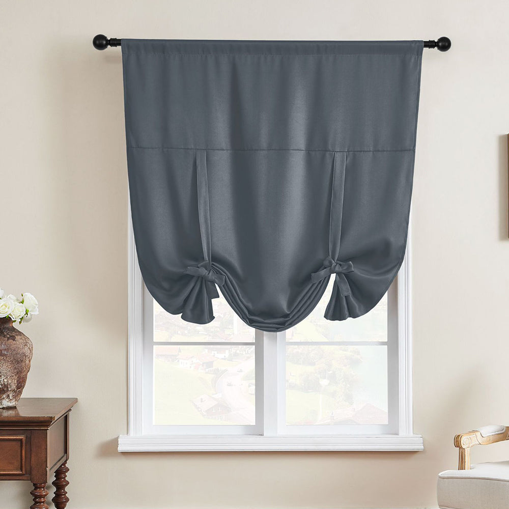 1 Panel Tie Up Curtain Blackout Insulated Window Curtain with Rod Pocket Dark Grey