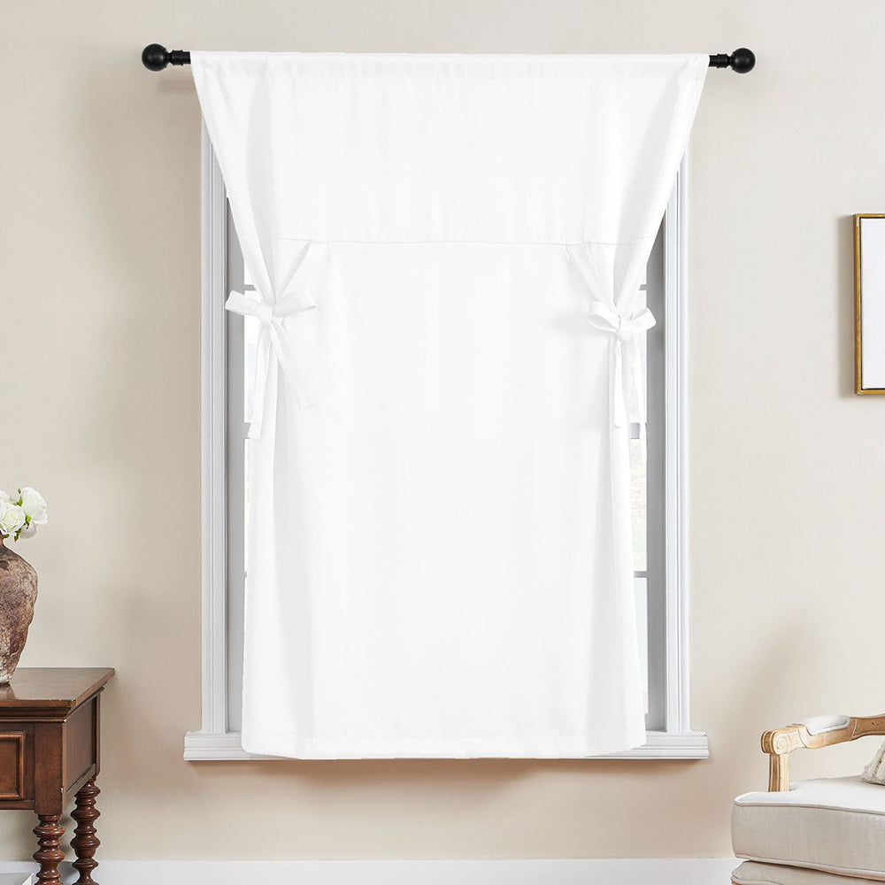 1 Panel Tie Up Curtain Blackout Insulated Window Curtain with Rod Pocket White