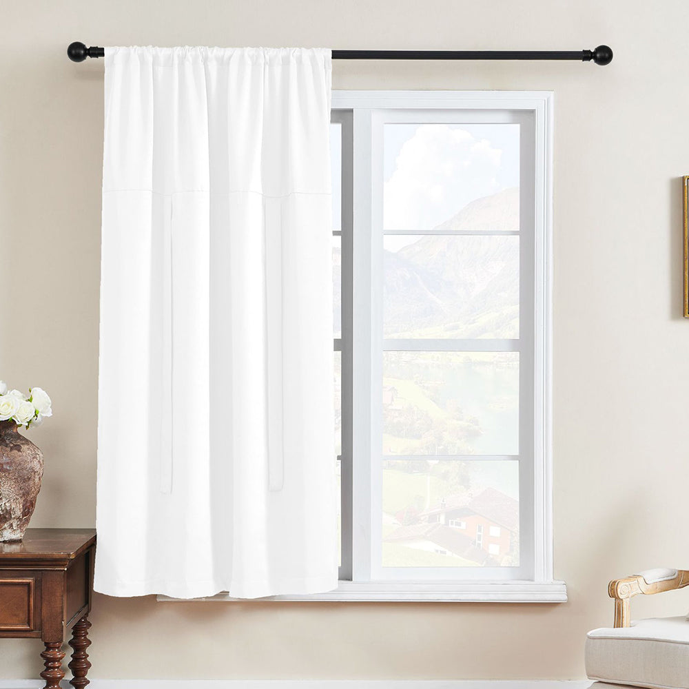 1 Panel Tie Up Curtain Blackout Insulated Window Curtain with Rod Pocket White