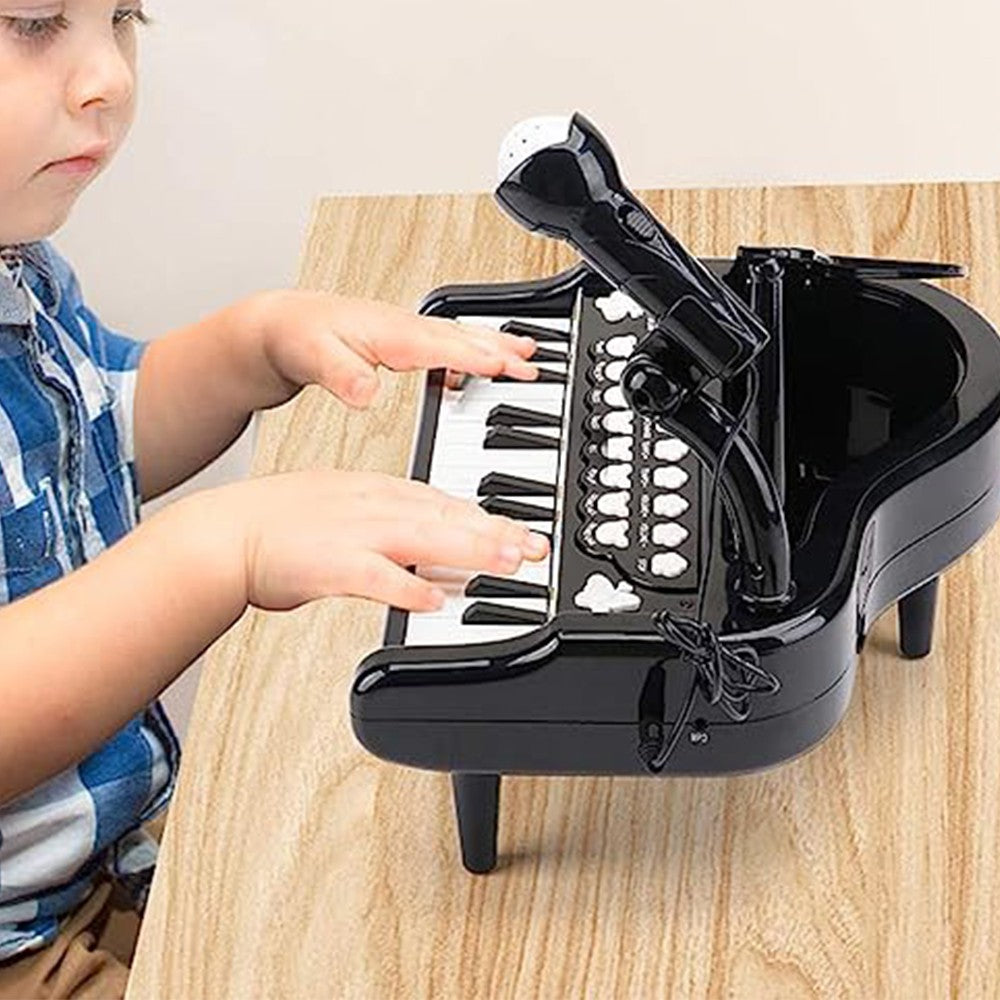 24 Keys Kids Piano Toy Toddlers Keyboard Instrument Toy with Microphone Black