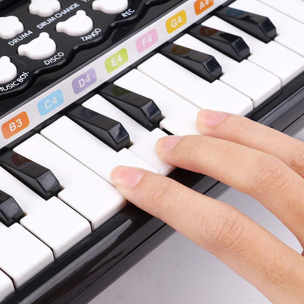 24 Keys Kids Piano Toy Toddlers Keyboard Instrument Toy with Microphone Black