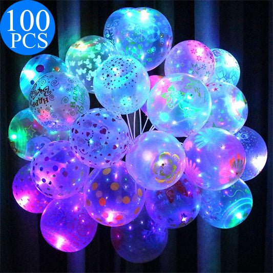 100 X LED Luminous Transparent Balloons For Christmas Birthday Outdoor Decoration