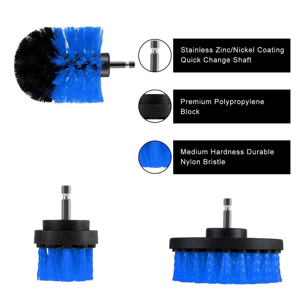 3PCS Universal Drill Power Heavy Duty Brush Cleaning Set Blue