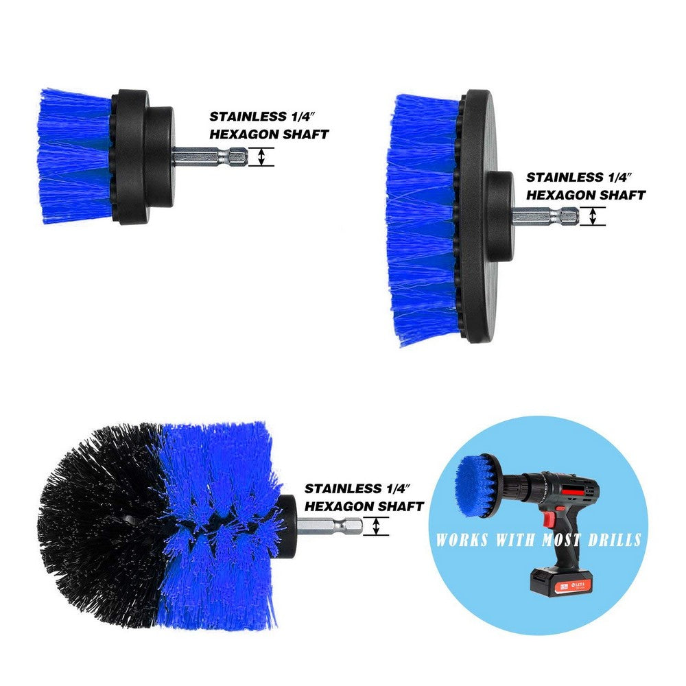 3PCS Universal Drill Power Heavy Duty Brush Cleaning Set Blue