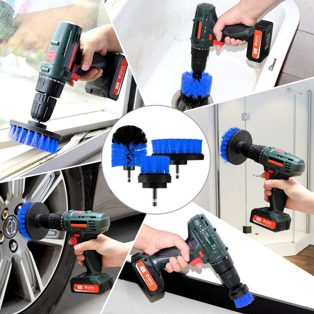 3PCS Universal Drill Power Heavy Duty Brush Cleaning Set Blue