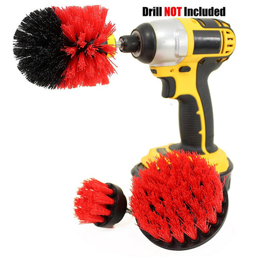 3PCS Universal Drill Power Heavy Duty Brush Cleaning Set Red