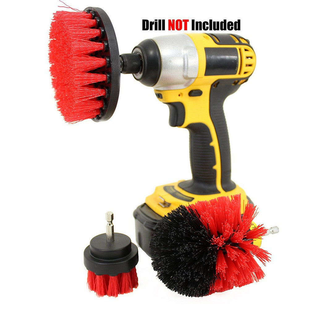 3PCS Universal Drill Power Heavy Duty Brush Cleaning Set Red