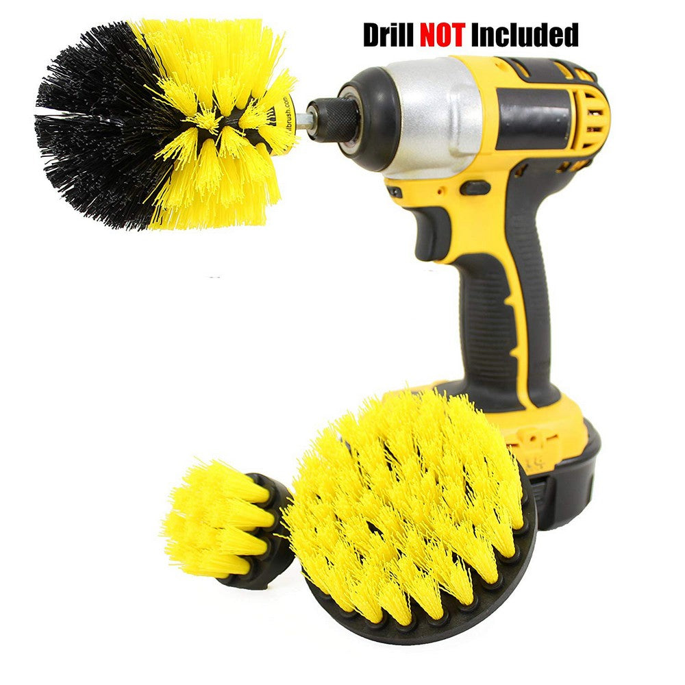 3PCS Universal Drill Power Heavy Duty Brush Cleaning Set Yellow