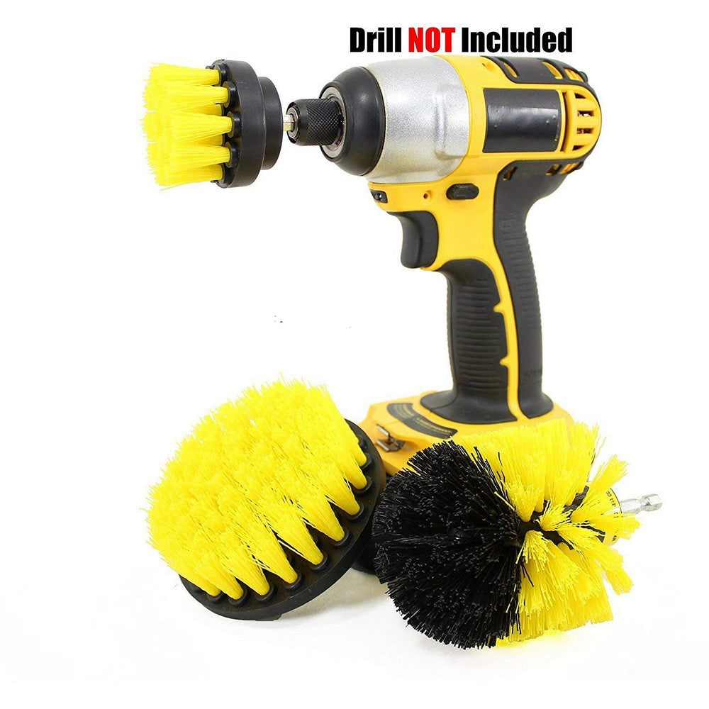 3PCS Universal Drill Power Heavy Duty Brush Cleaning Set Yellow