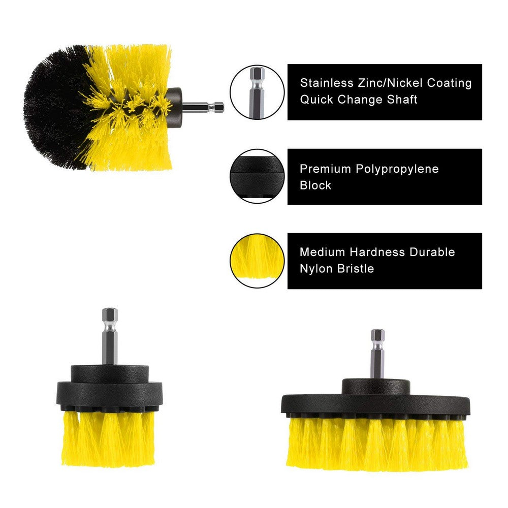 3PCS Universal Drill Power Heavy Duty Brush Cleaning Set Yellow