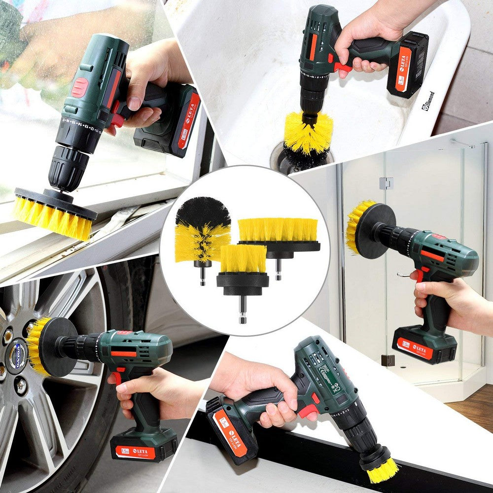 3PCS Universal Drill Power Heavy Duty Brush Cleaning Set Yellow