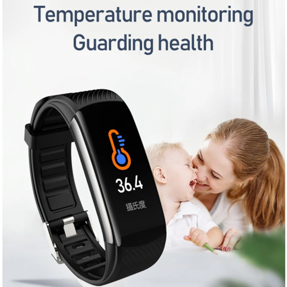 C6T Smart Watch Sports Bracelet Body Temperature Heart Rate Blood Oxygen Blood Pressure Monitor Black