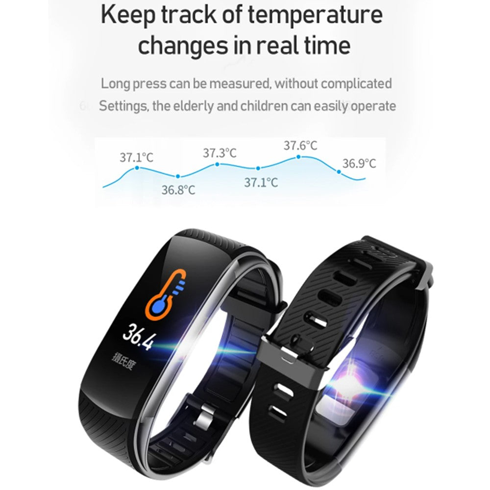 C6T Smart Watch Sports Bracelet Body Temperature Heart Rate Blood Oxygen Blood Pressure Monitor Black