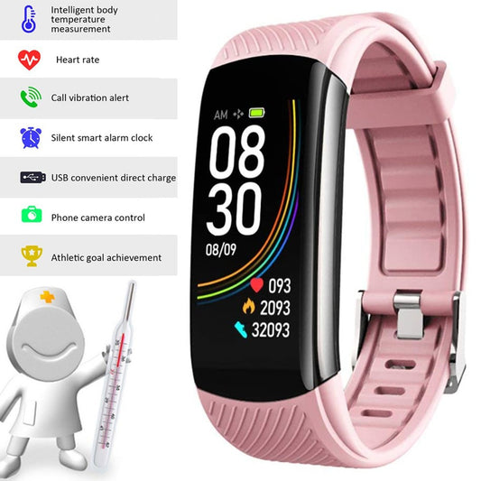 C6T Smart Watch Sports Bracelet Body Temperature Heart Rate Blood Oxygen Blood Pressure Monitor Pink