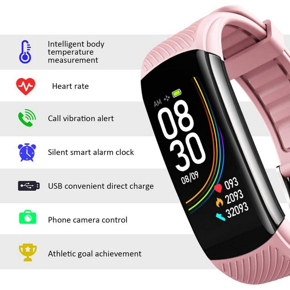 C6T Smart Watch Sports Bracelet Body Temperature Heart Rate Blood Oxygen Blood Pressure Monitor Pink