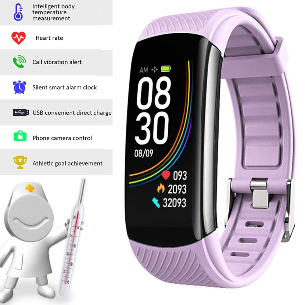 C6T Smart Watch Sports Bracelet Body Temperature Heart Rate Blood Oxygen Blood Pressure Monitor Purple