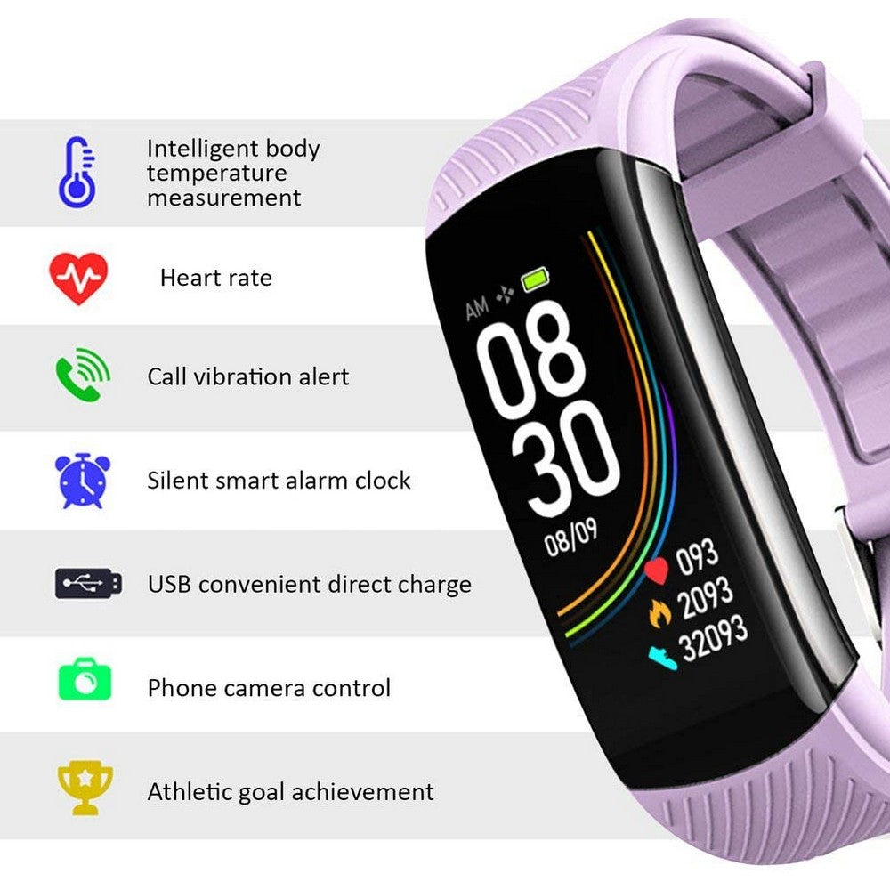 C6T Smart Watch Sports Bracelet Body Temperature Heart Rate Blood Oxygen Blood Pressure Monitor Purple