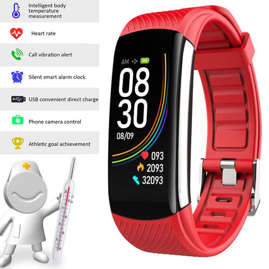 C6T Smart Watch Sports Bracelet Body Temperature Heart Rate Blood Oxygen Blood Pressure Monitor Red