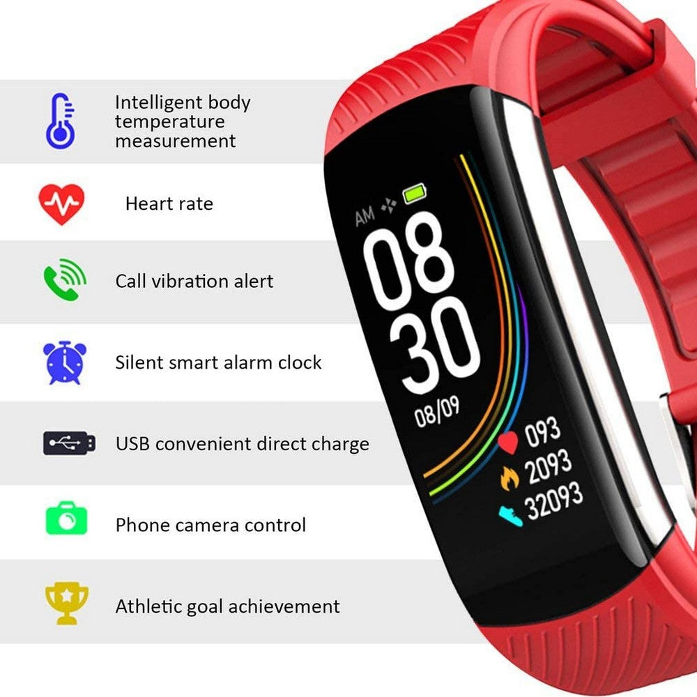 C6T Smart Watch Sports Bracelet Body Temperature Heart Rate Blood Oxygen Blood Pressure Monitor Red