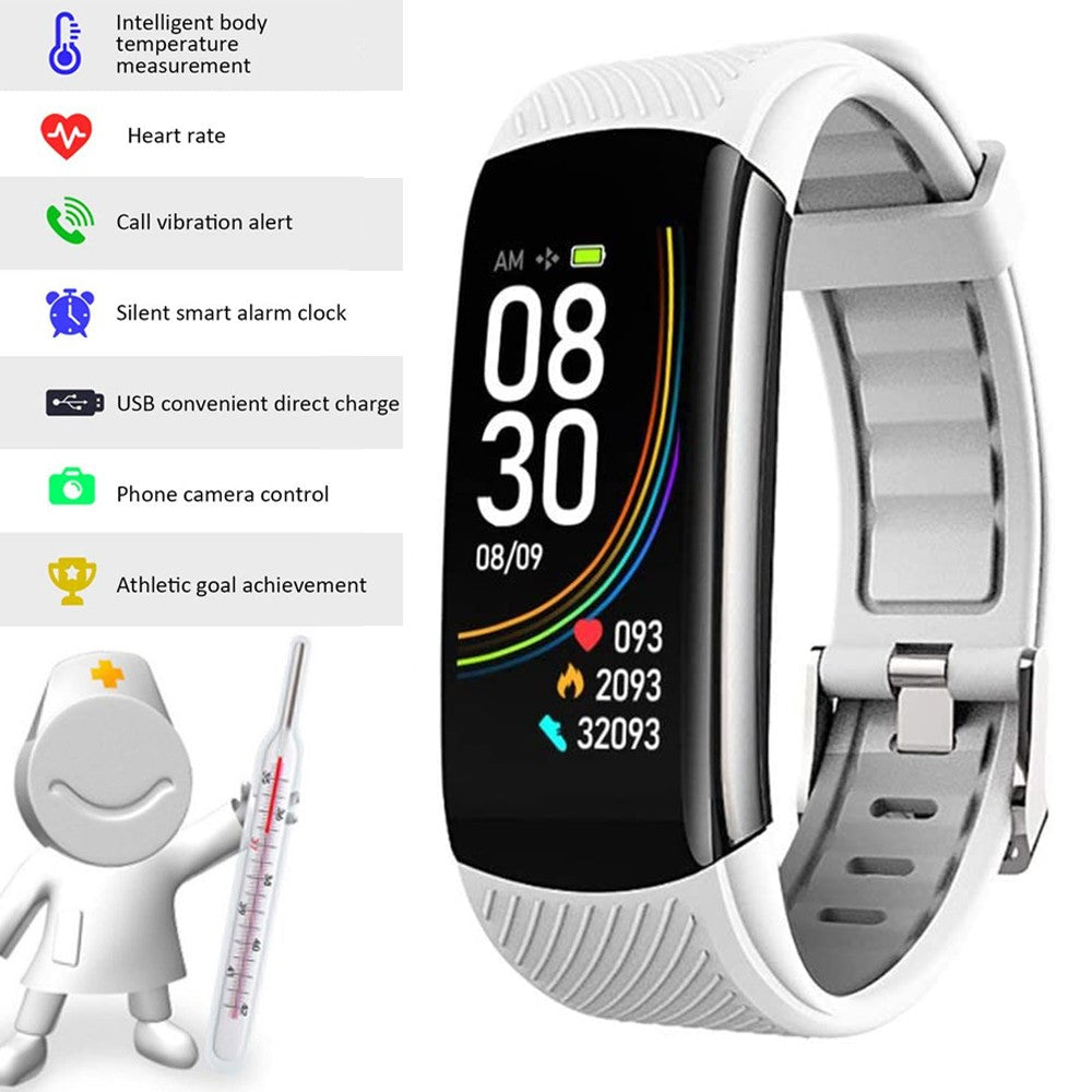 C6T Smart Watch Sports Bracelet Body Temperature Heart Rate Blood Oxygen Blood Pressure Monitor White