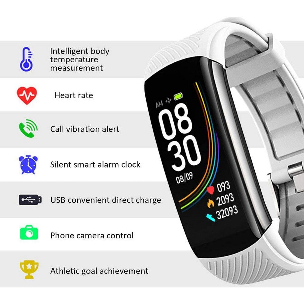 C6T Smart Watch Sports Bracelet Body Temperature Heart Rate Blood Oxygen Blood Pressure Monitor White