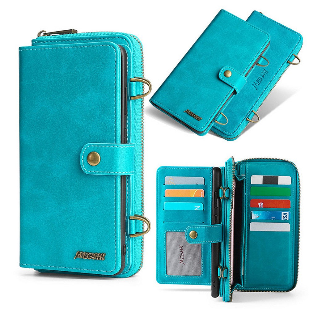 iPhone Phone Case Magenatic Detachable Wallet Case Zipper Purse with Shoulder Strap