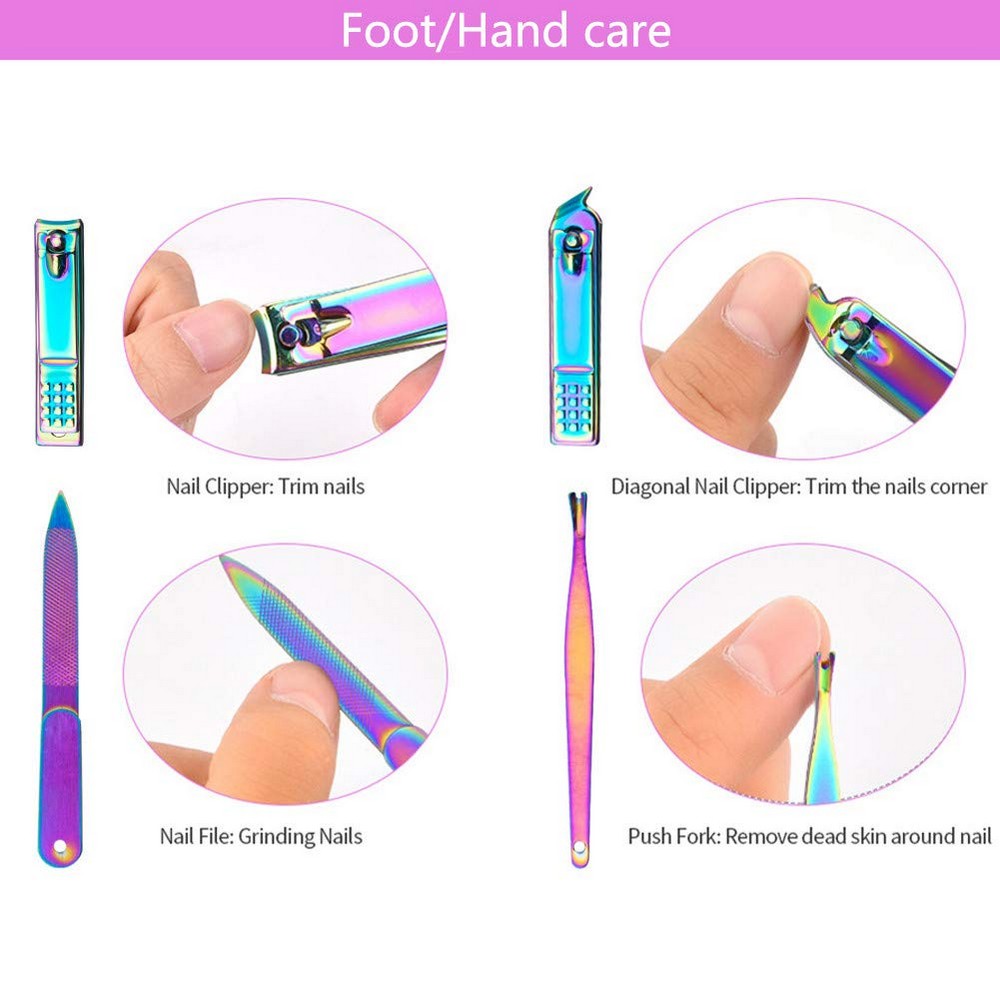 15PCS Rainbow Manicure Pedicure Nail Grooming Kit