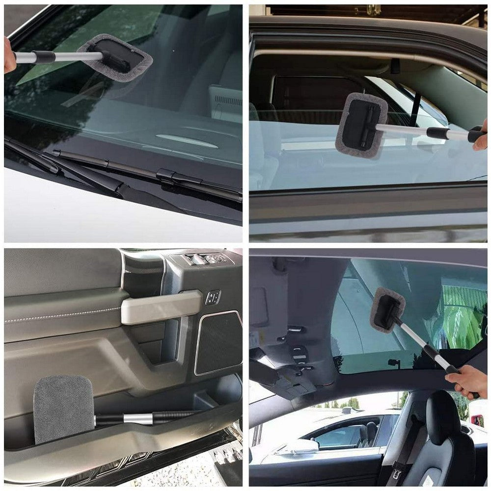 2 X Car Windshield Glass Cleaning Tools Car Window Wiper Cleaning Cloth with Extendable Handle