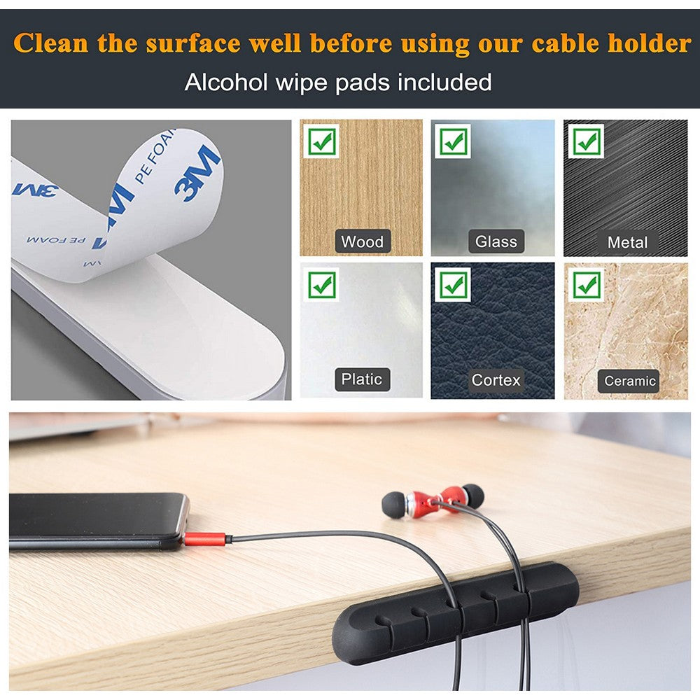 3 Pack Multi Slots Self Adhesive Silicone Cable Holder Cord Clip Cable Management Solution Wire Organizer Same Size