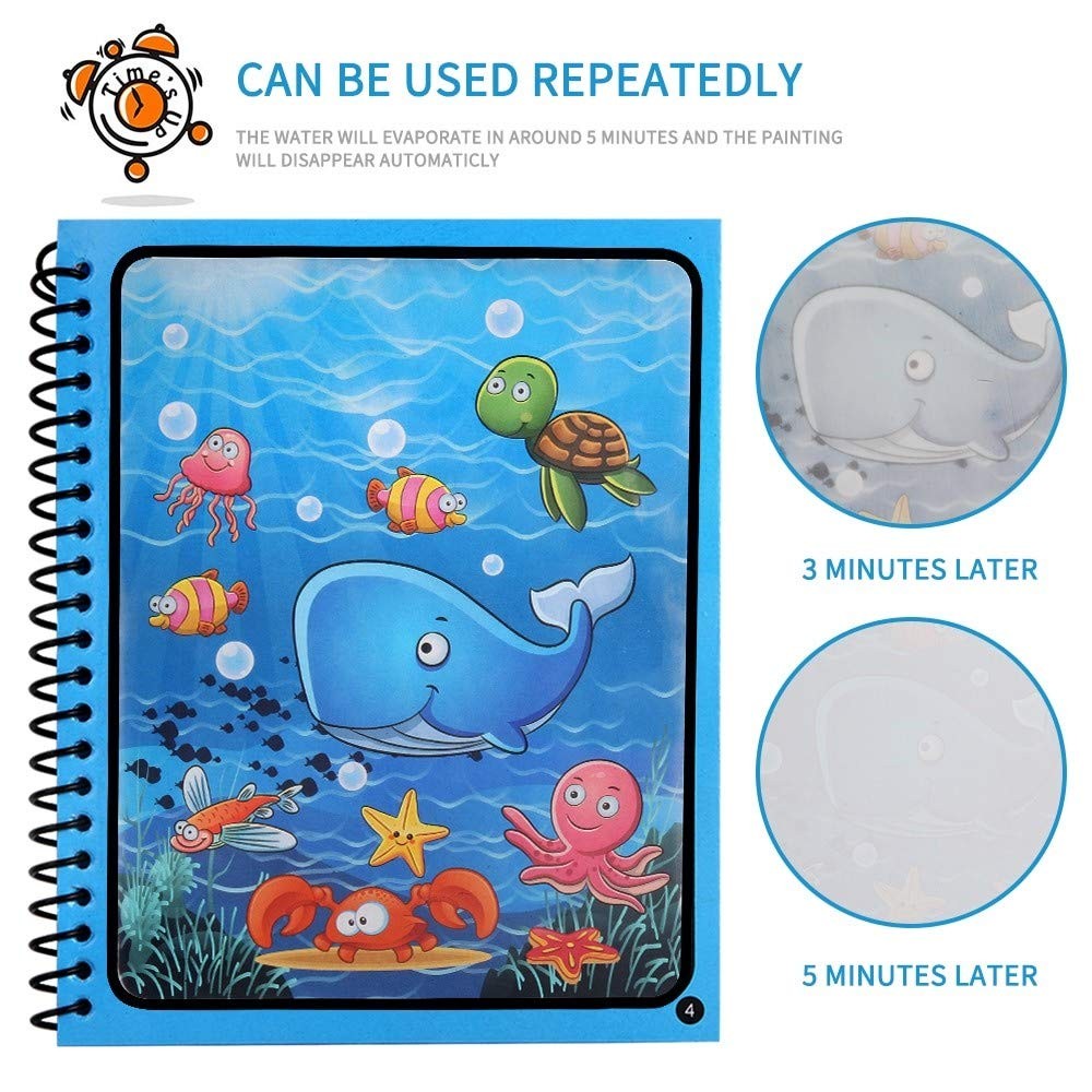 4 Pack Reusable Magic Water Coloring Book with Drawing Pen Painting Book