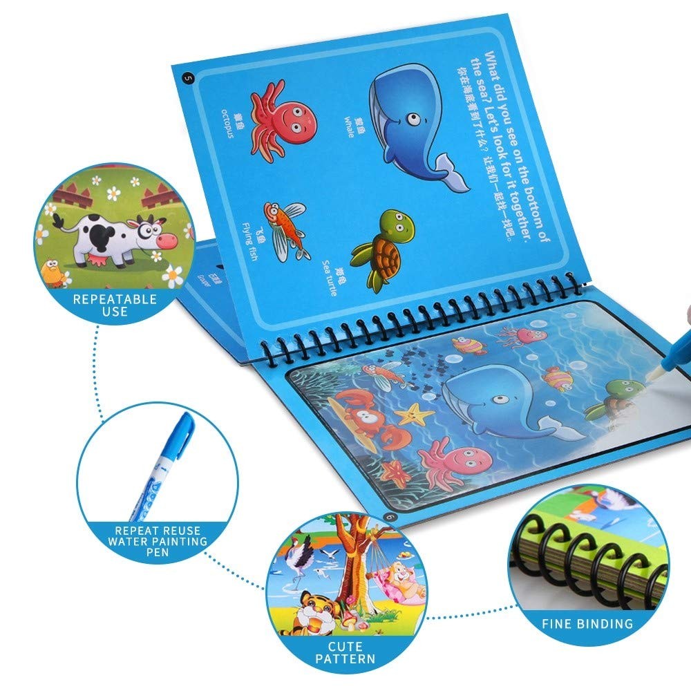 4 Pack Reusable Magic Water Coloring Book with Drawing Pen Painting Book