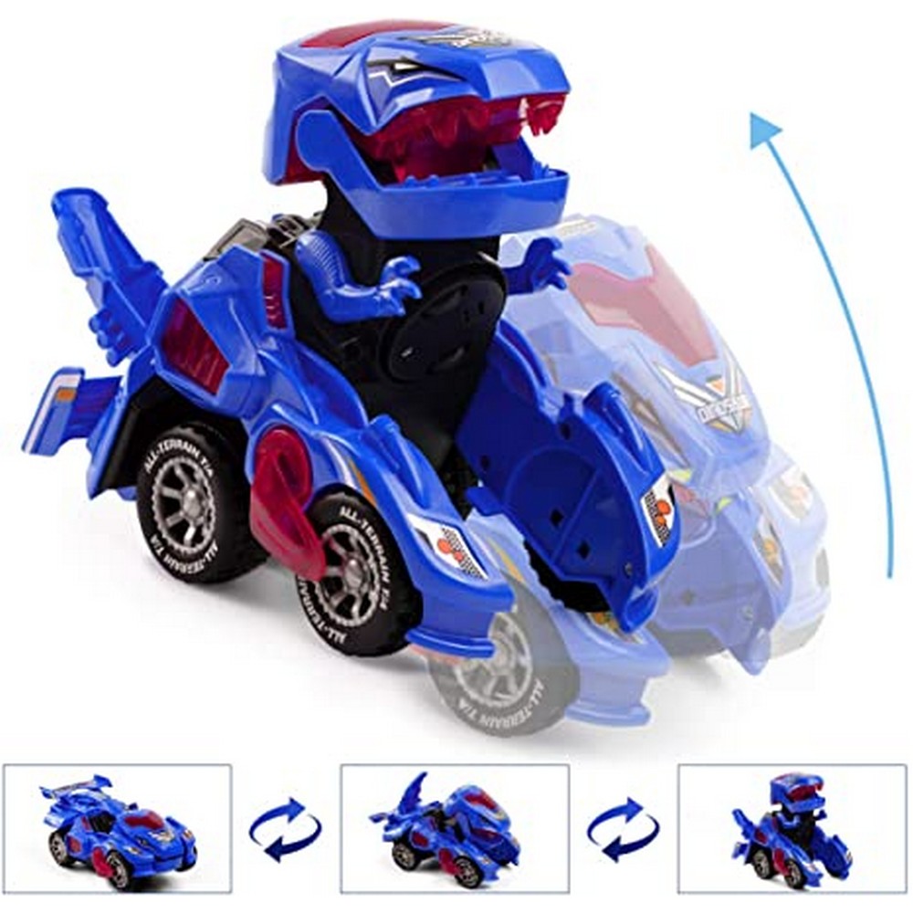 Transforming Dinosaur Car Robot Vehicle Toys for Kids with Light Sound Blue