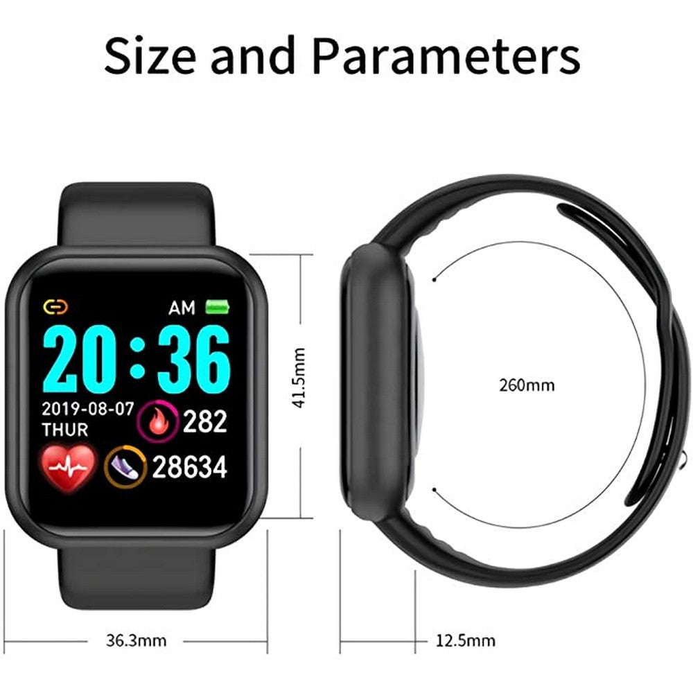 2 X Y68 Water Resistant Smart Watch Sports Fitness Trackaer with Heart Rate Monitor for Men and Women Black and Pink